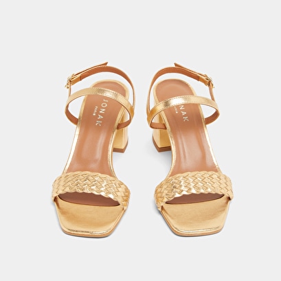 Sandales à talons et brides en cuir métallisé doré