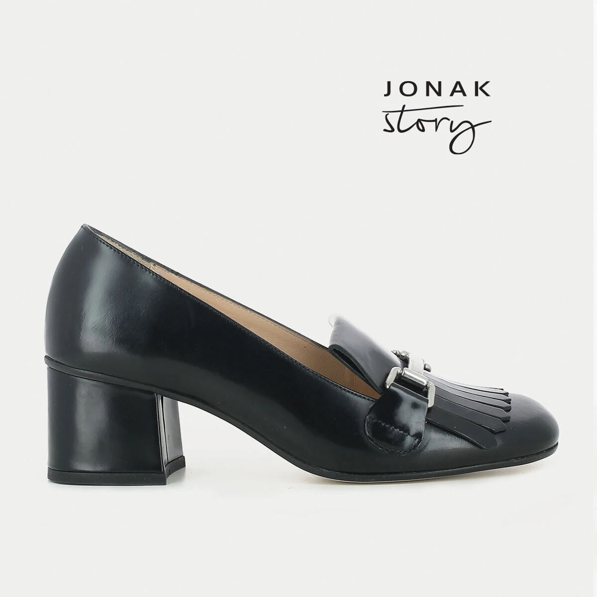 Mocassins noir à talon avec mors et patte frangée | VALVI | Jonak