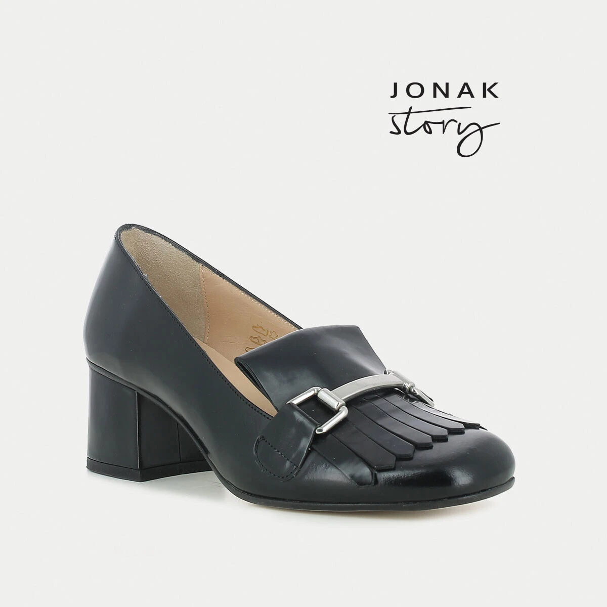 Mocassins noir à talon avec mors et patte frangée | VALVI | Jonak