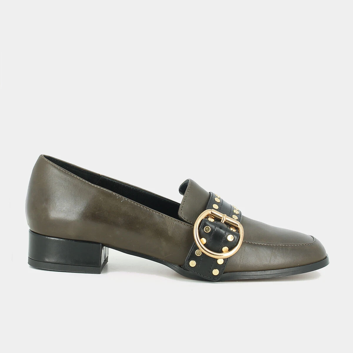 Mocassins &agrave; petits talons en cuir kaki | CRUISE | Jonak