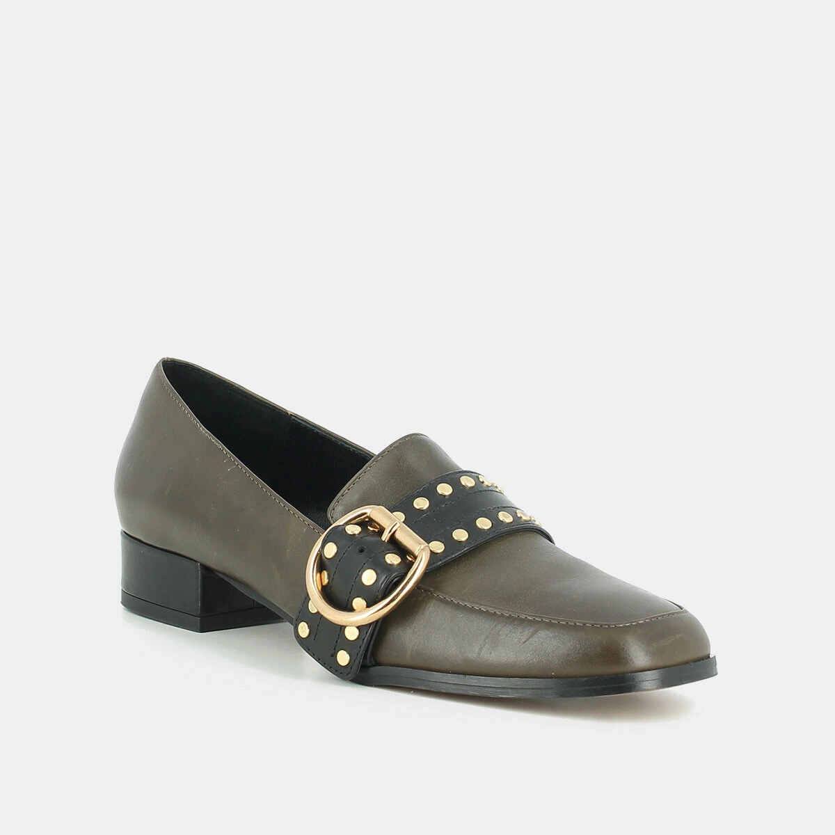 Mocassins &agrave; petits talons en cuir kaki | CRUISE | Jonak