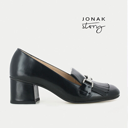 Mocassins noir à talon avec mors et patte frangée | VALVI | Jonak