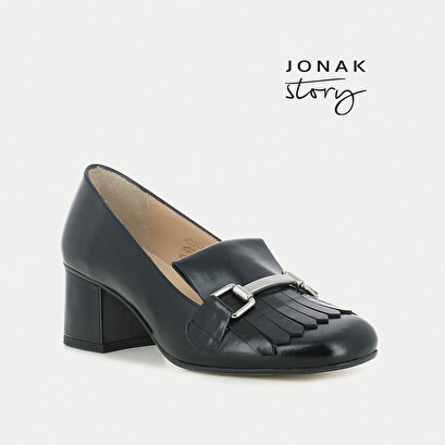 Mocassins noir à talon avec mors et patte frangée | VALVI | Jonak