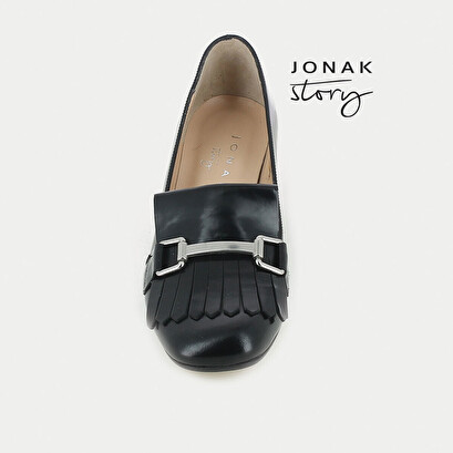 Mocassins noir à talon avec mors et patte frangée | VALVI | Jonak