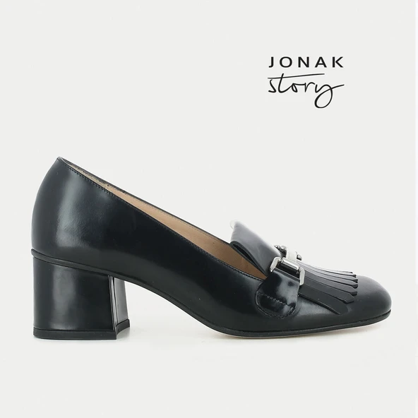 Mocassins noir à talon avec mors et patte frangée | VALVI | Jonak