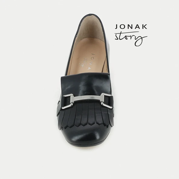 Mocassins noir à talon avec mors et patte frangée | VALVI | Jonak