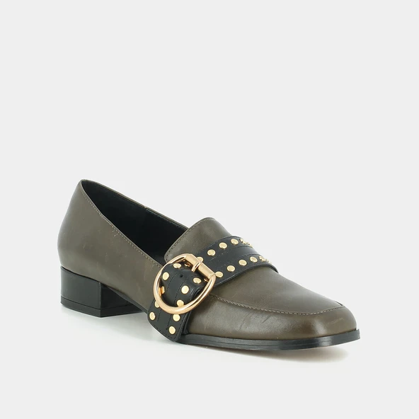 Mocassins &agrave; petits talons en cuir kaki | CRUISE | Jonak