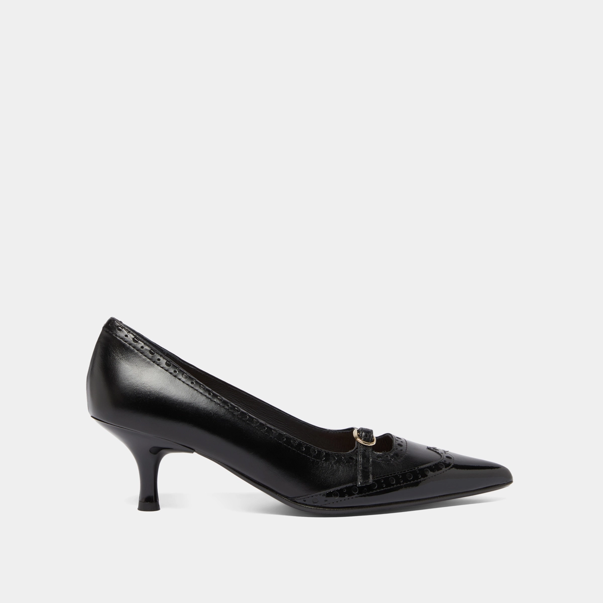 Escarpins à brides et détails perforés..... en vernis et cuir noirs | DALTA | Jonak