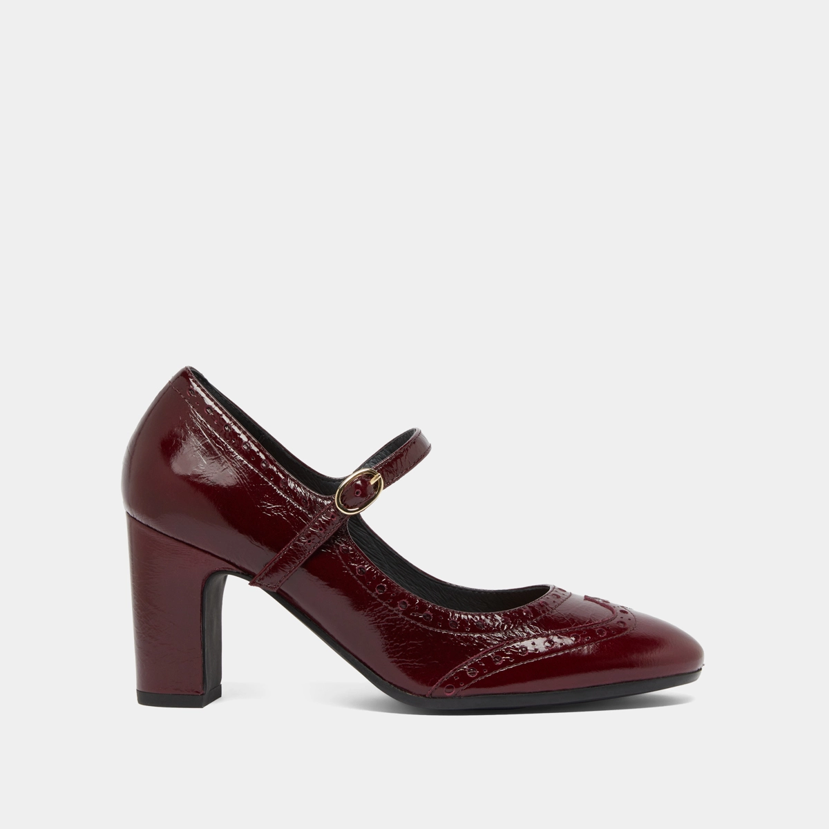 Babies à talons et détails perforés en cuir brillant bordeaux | DIRIOS | Jonak