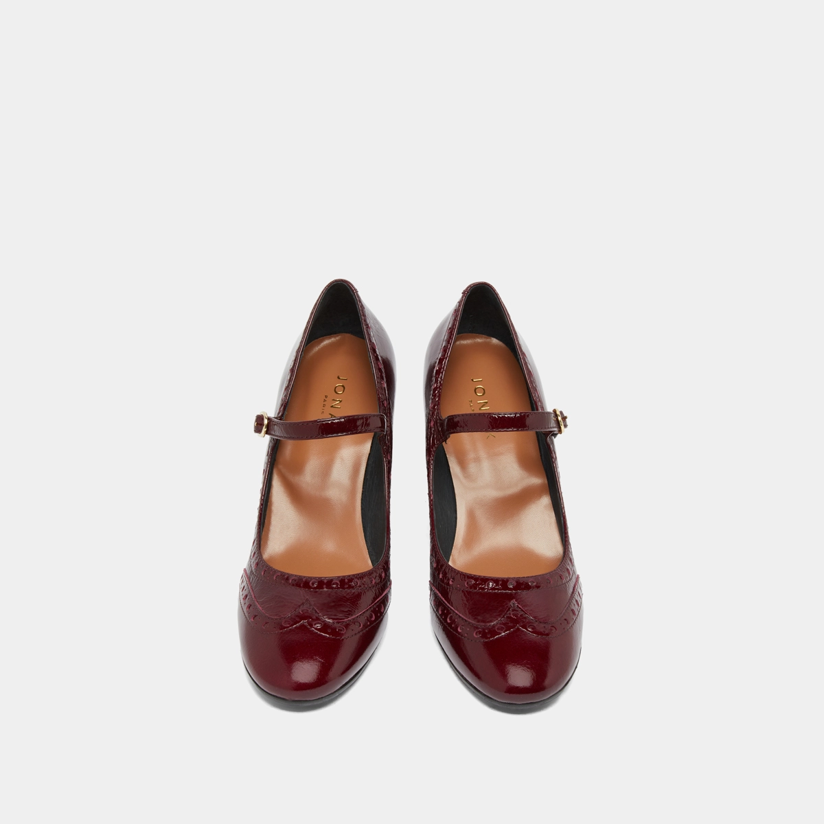 Babies à talons et détails perforés en cuir brillant bordeaux | DIRIOS | Jonak