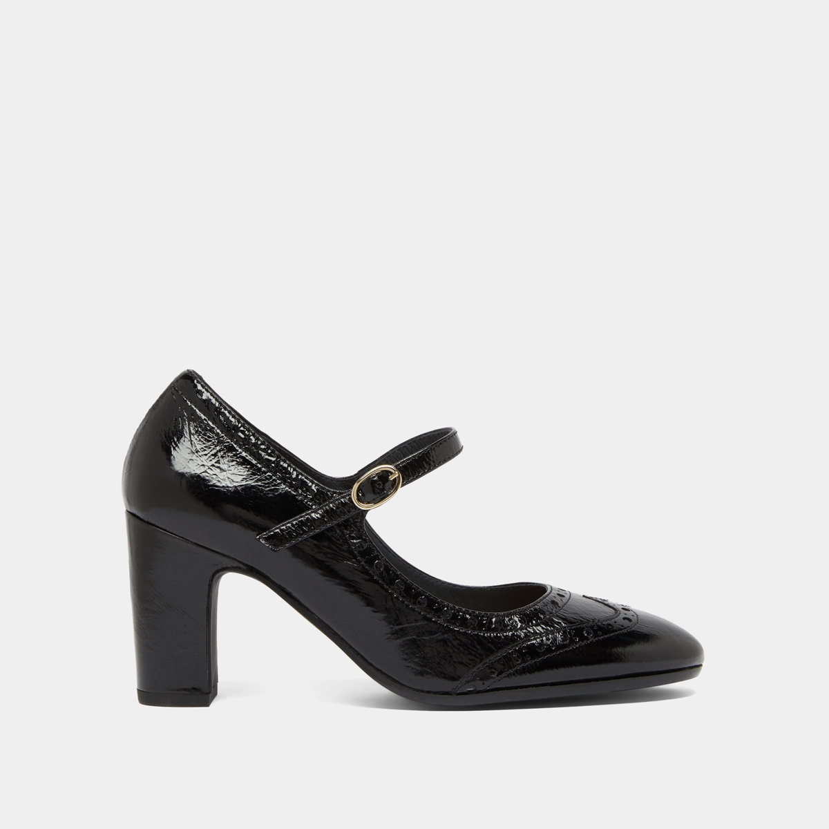 Babies à talons et détails perforés en cuir brillant noir | DIRIOS | Jonak