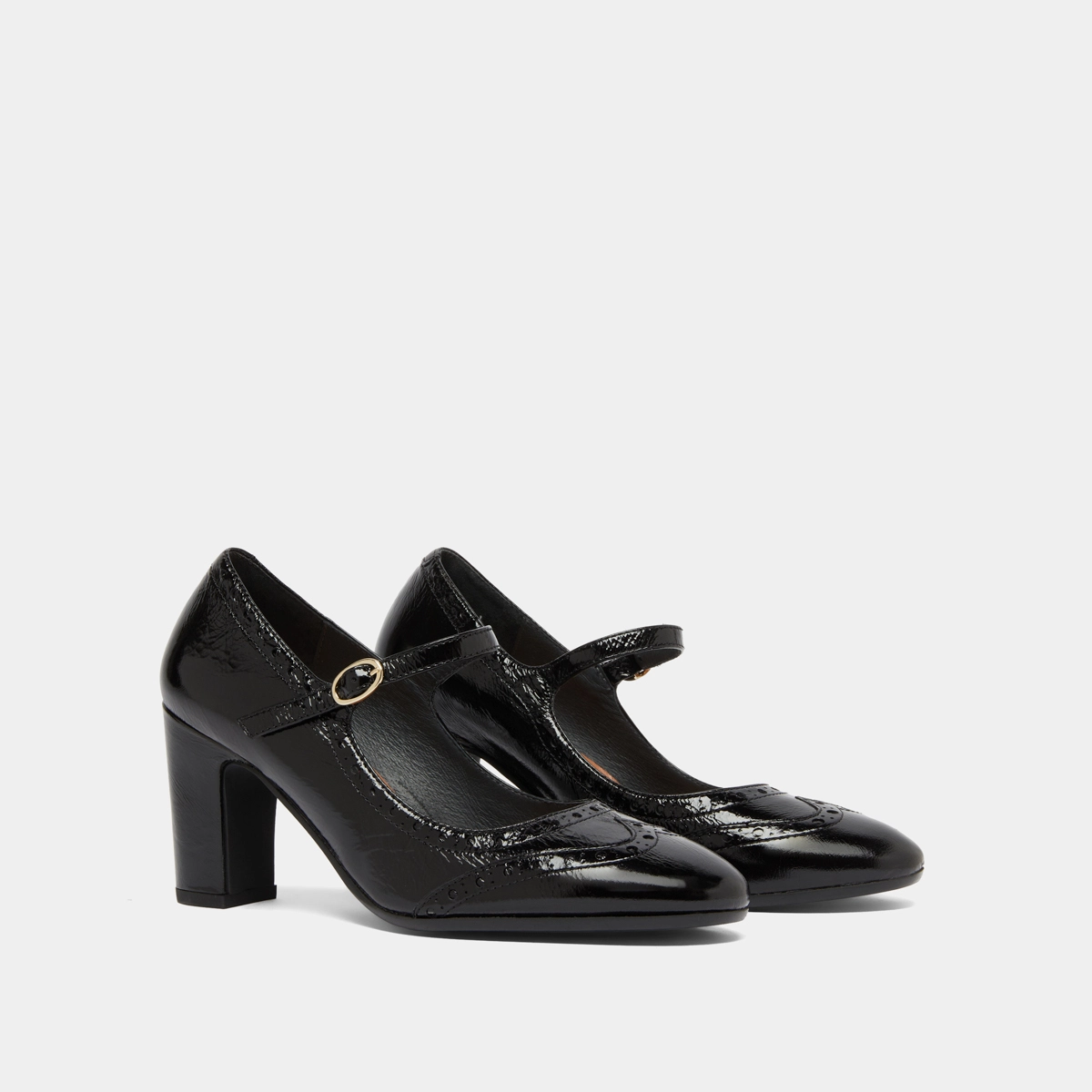 Babies à talons et détails perforés en cuir brillant noir | DIRIOS | Jonak