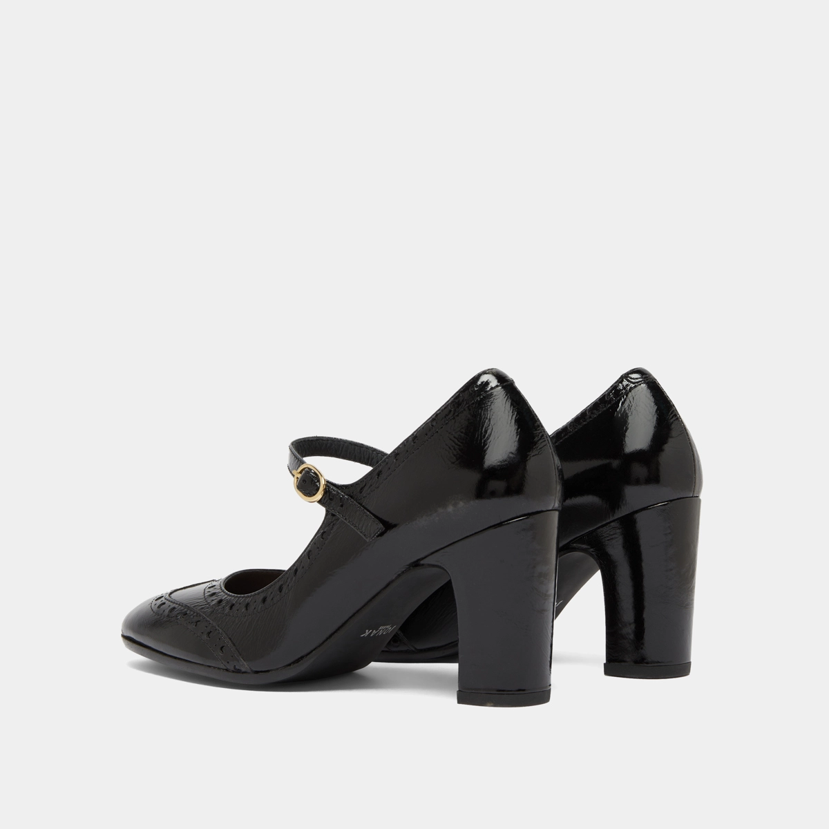 Babies à talons et détails perforés en cuir brillant noir | DIRIOS | Jonak