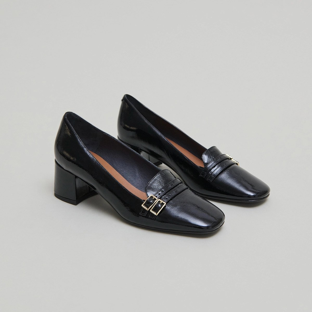 Ballerines à talons en vernis plissé noir | DENARIO | Jonak