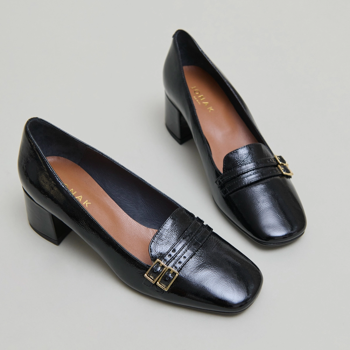 Ballerines à talons en vernis plissé noir | DENARIO | Jonak