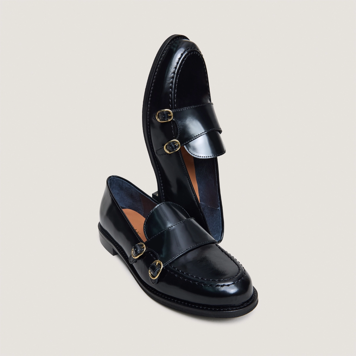 Mocassins à boucles ajustables en cuir glacé noir | DRIZZA | Jonak