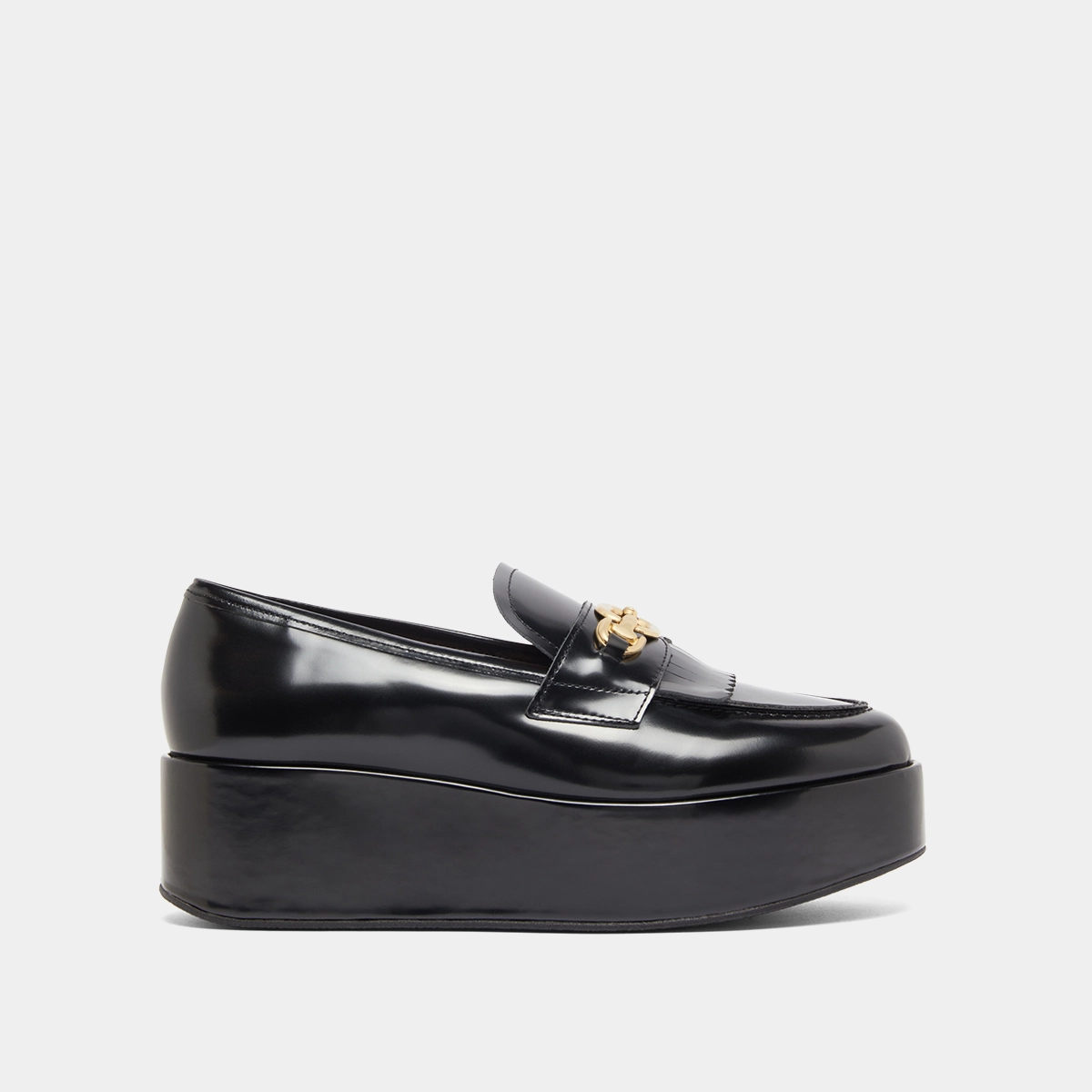 Mocassins &agrave; boucles dor&eacute;es en cuir glac&eacute; noir | DELPHES | Jonak
