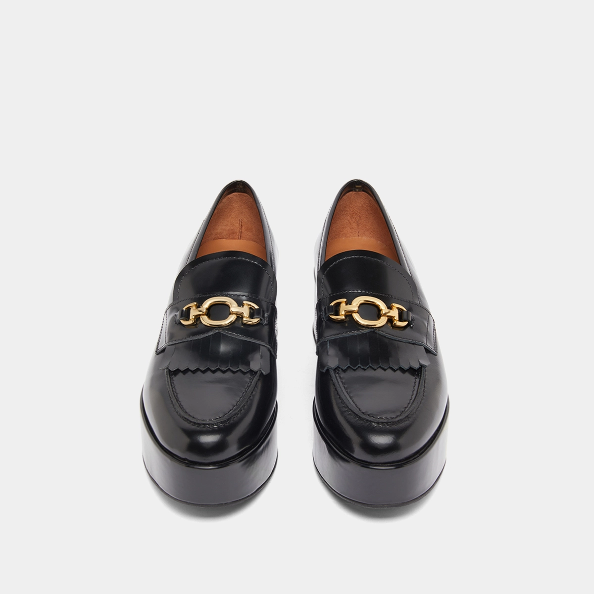 Mocassins &agrave; boucles dor&eacute;es en cuir glac&eacute; noir | DELPHES | Jonak