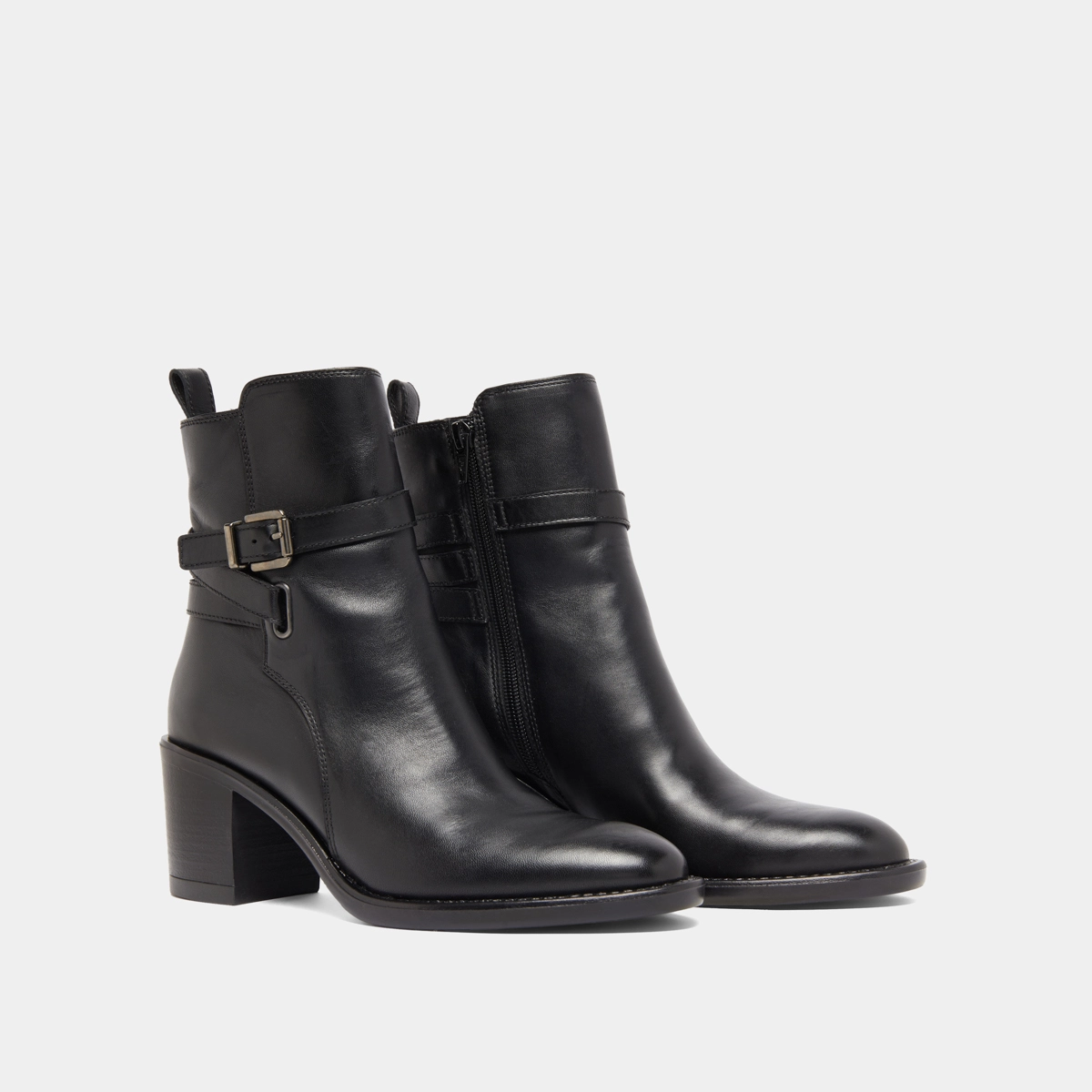 Bottines à talons et boucles en cuir noir | CAJOU | Jonak