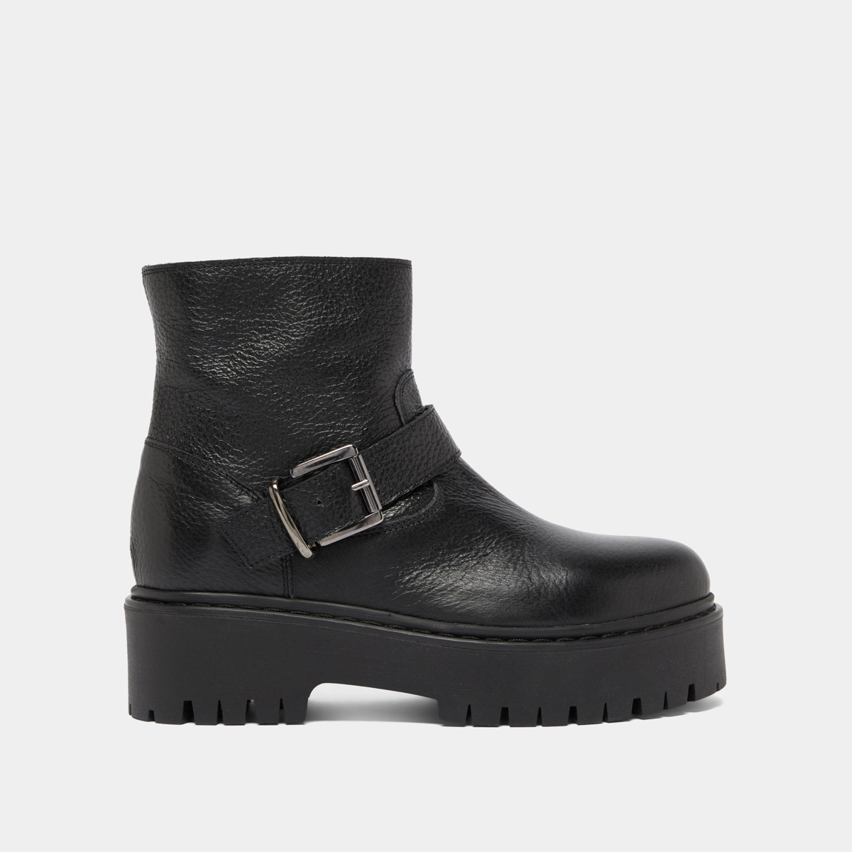 Boots &agrave; semelles crant&eacute;es et boucles en cuir grain&eacute; noir | RANA | Jonak