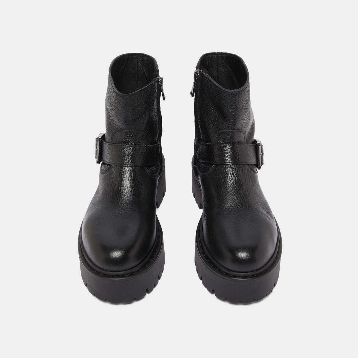 Boots &agrave; semelles crant&eacute;es et boucles en cuir grain&eacute; noir | RANA | Jonak