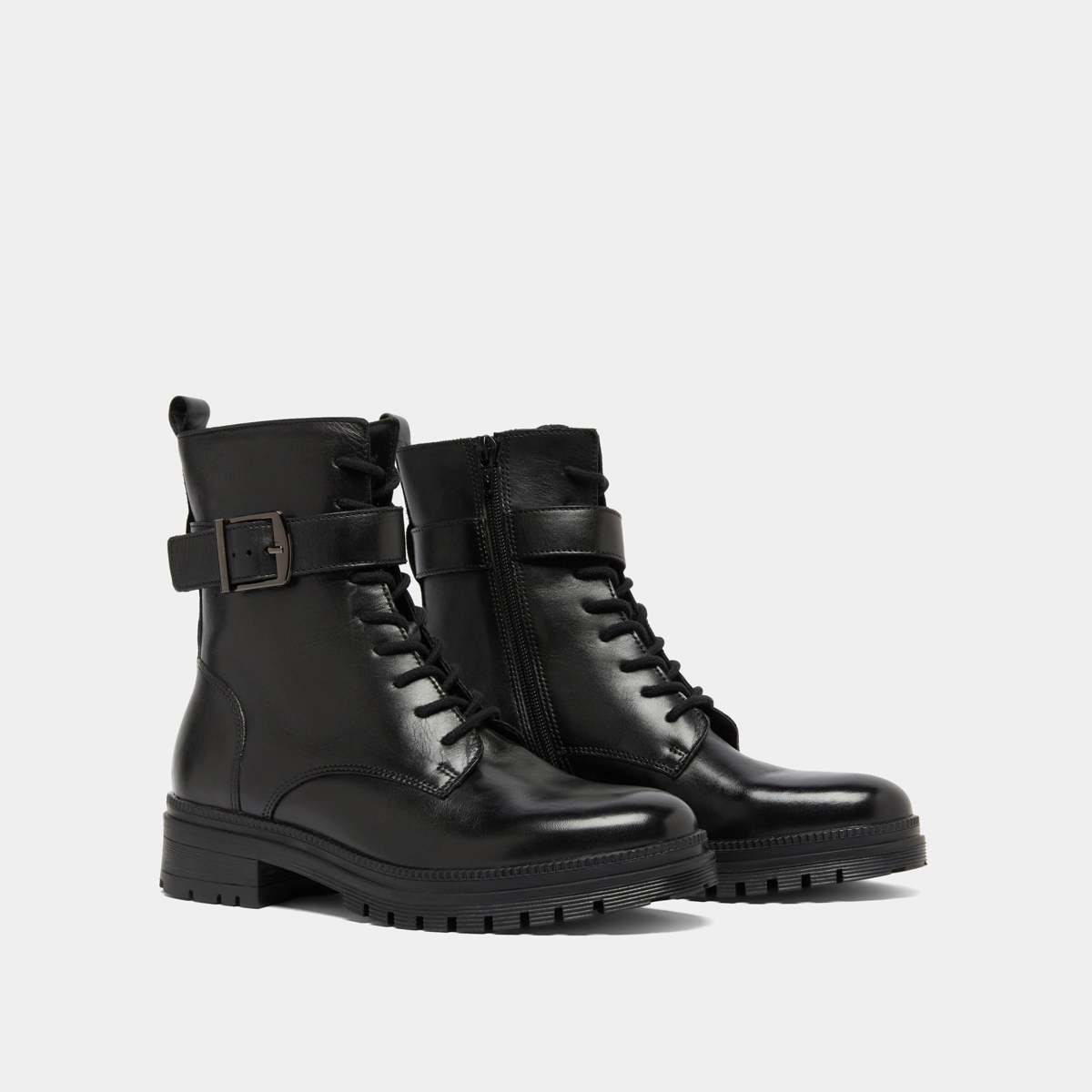 Bottines à lacets et semelles crantées en cuir noir | GIPSY | Jonak