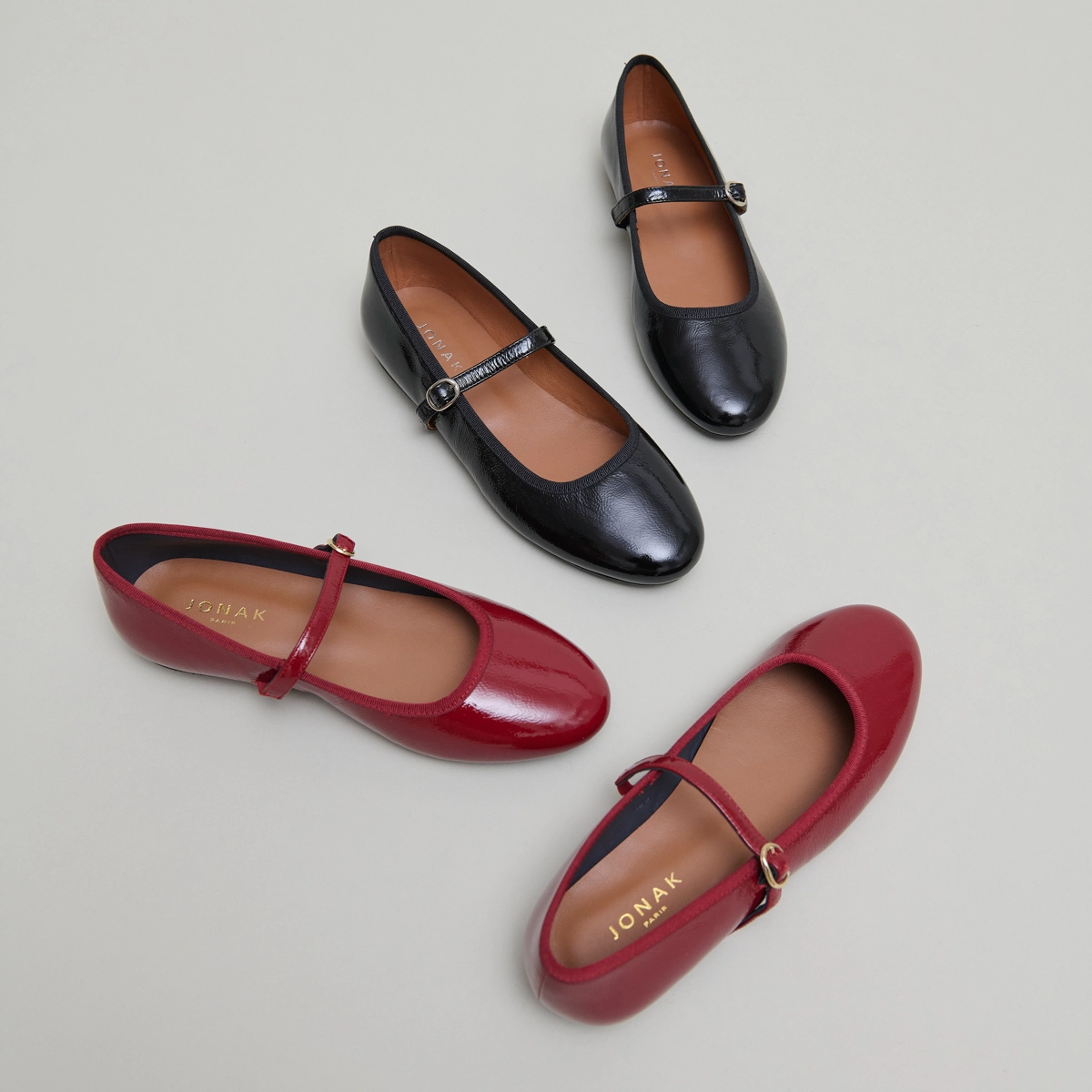Ballerines à brides en vernis plissé noir | DOUCEUR | Jonak