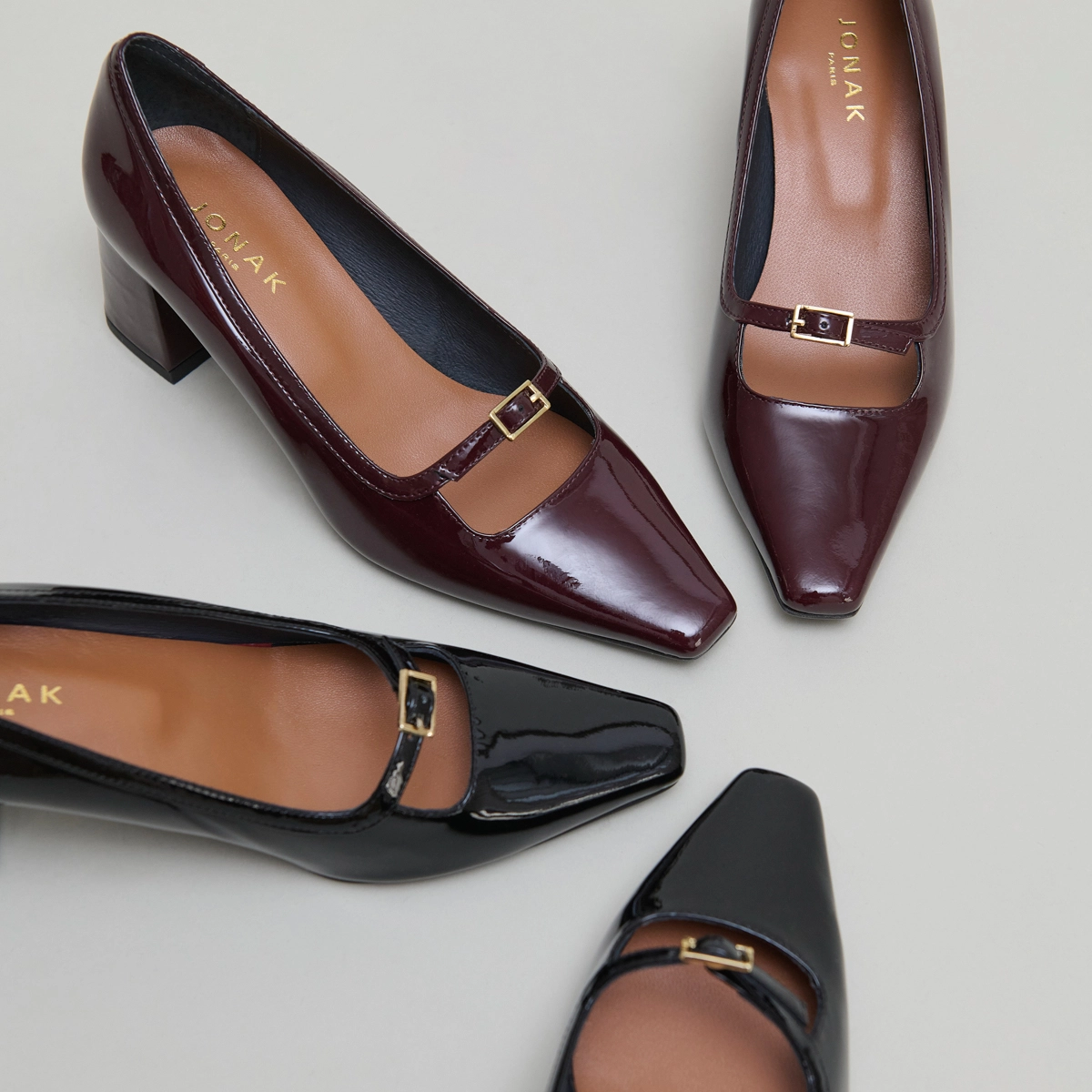 Babies à talons et bouts pointus en vernis bordeaux | DIOLA | Jonak