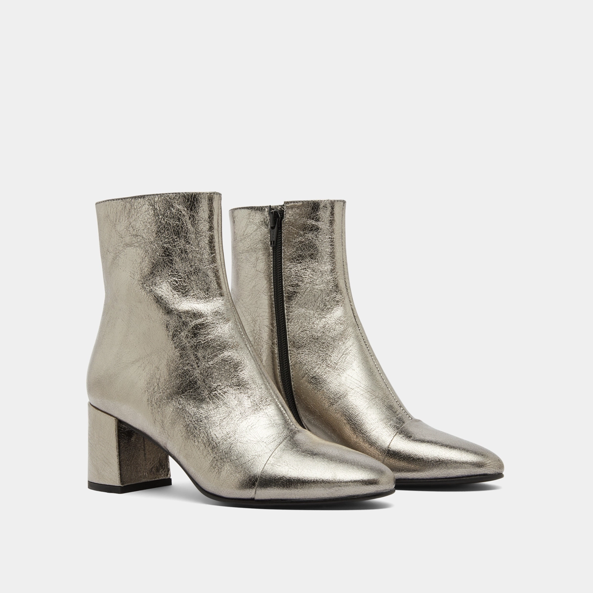 Bottines à talons en cuir métallisé argent foncé | DONIAMA | Jonak