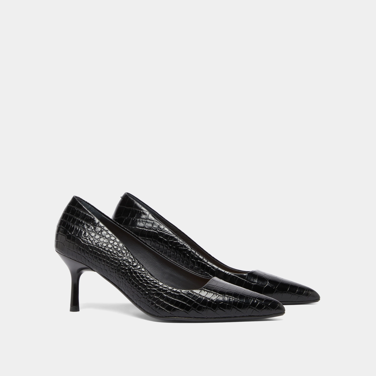 Escarpins &agrave; bouts pointus en cuir reptile noir | DUNDEE | Jonak