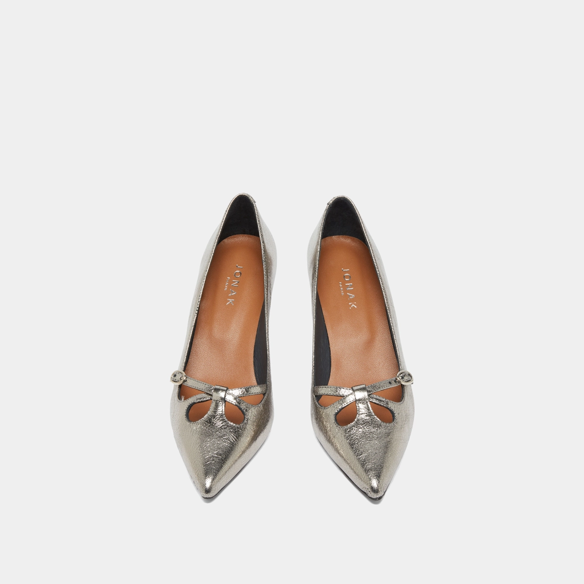 Escarpins &agrave; brides crois&eacute;es en cuir m&eacute;tallis&eacute; argent fonc&eacute; | DOUCHKA | Jonak