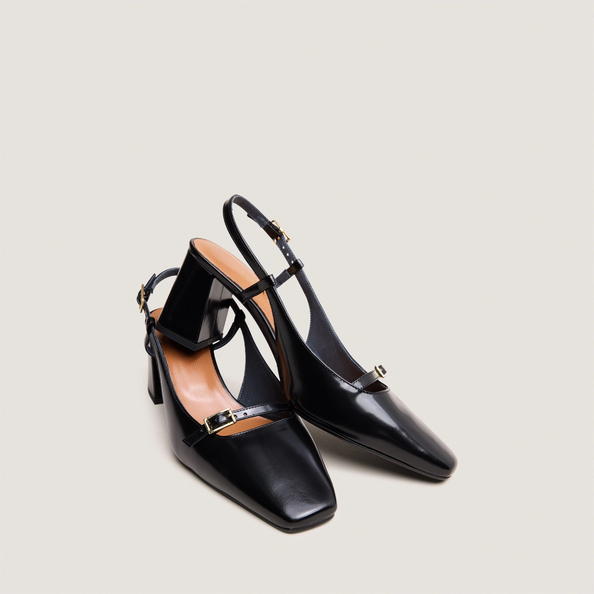 Slingbacks à talons en cuir glacé noir | DADELLE | Jonak