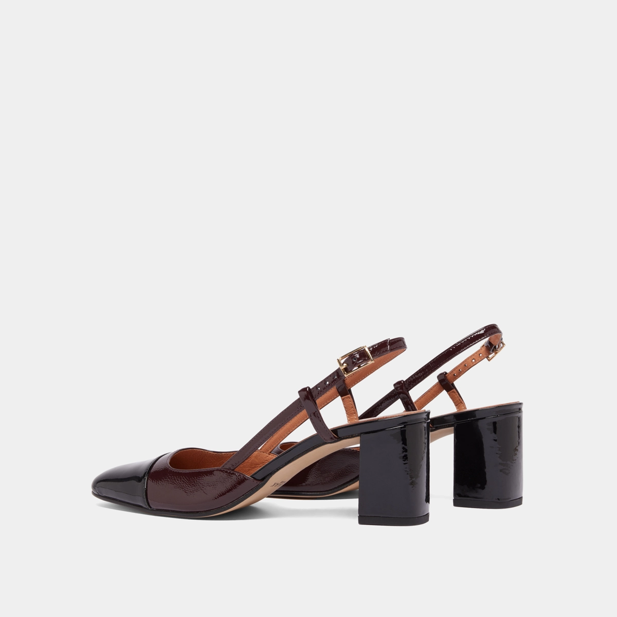 Slingbacks à talons en cuir verni noir et vernis plissé bordeaux | DHAPOP | Jonak