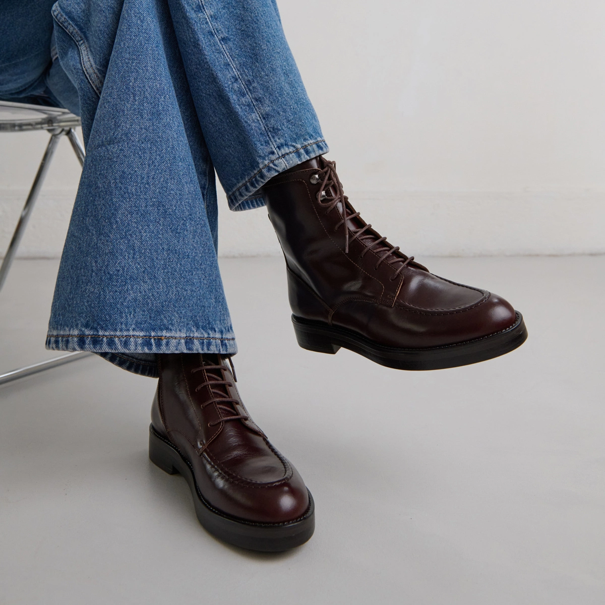 Boots &agrave; lacets en cuir marron | ALIDA | Jonak