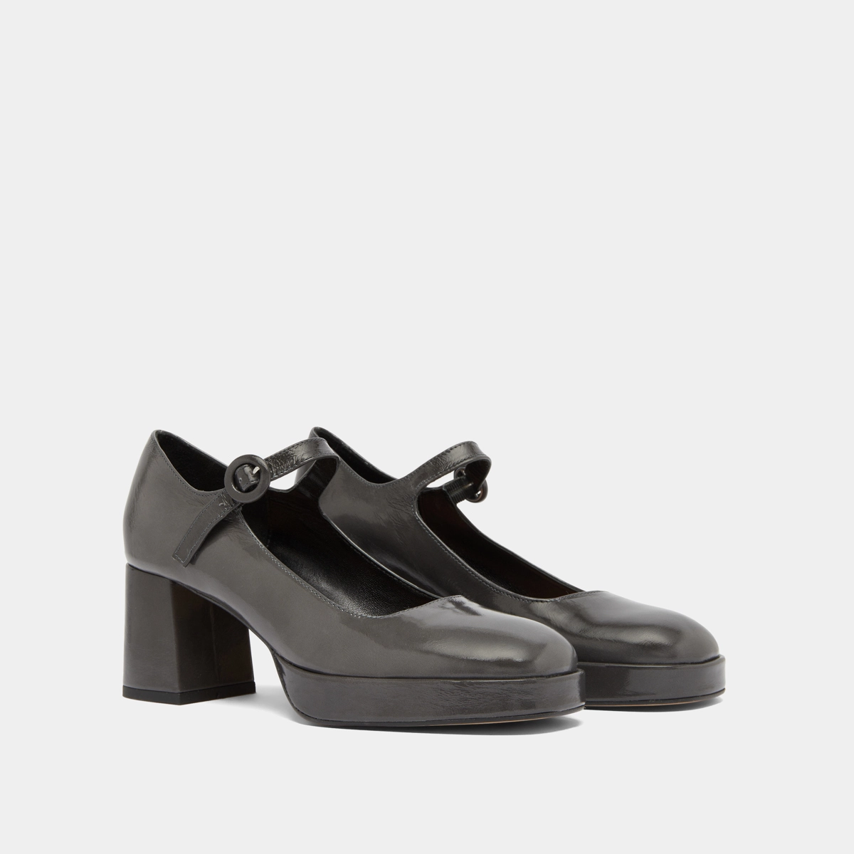 Babies à talons et brides uniques en cuir brillant gris | VUELO | Jonak