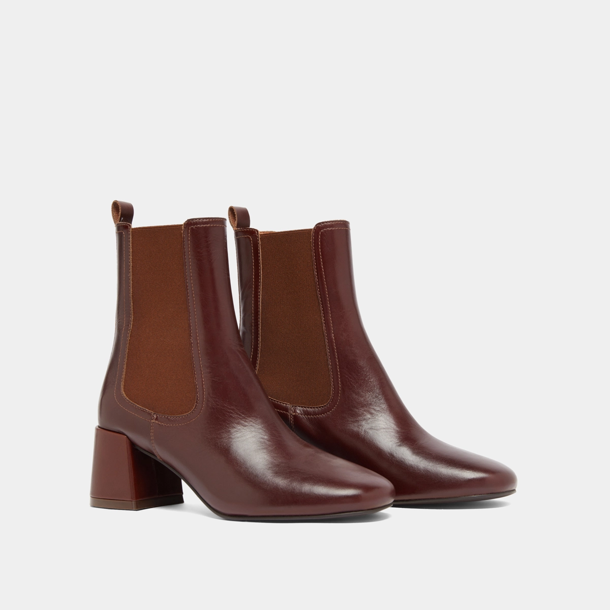 Bottines à talons et élastiques en cuir marron | DENON | Jonak