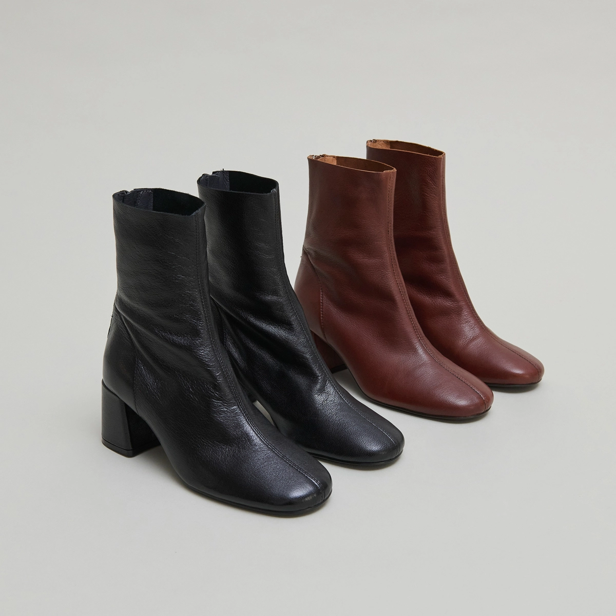 Bottines à fermetures éclairs arrières..... en cuir grainé marron | DENONIE | Jonak