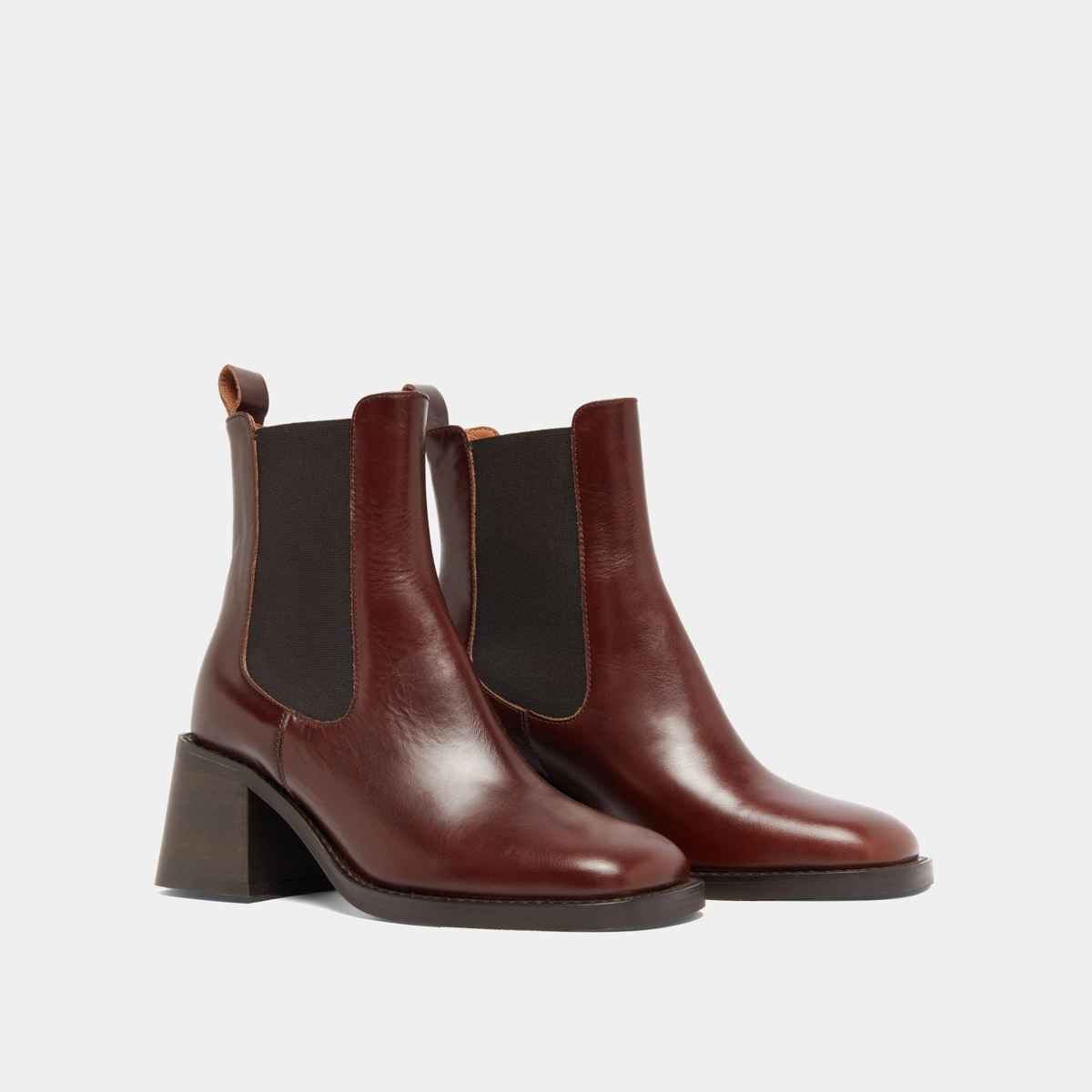 Bottines à élastiques et talons épais en cuir patiné marron | DUCK | Jonak