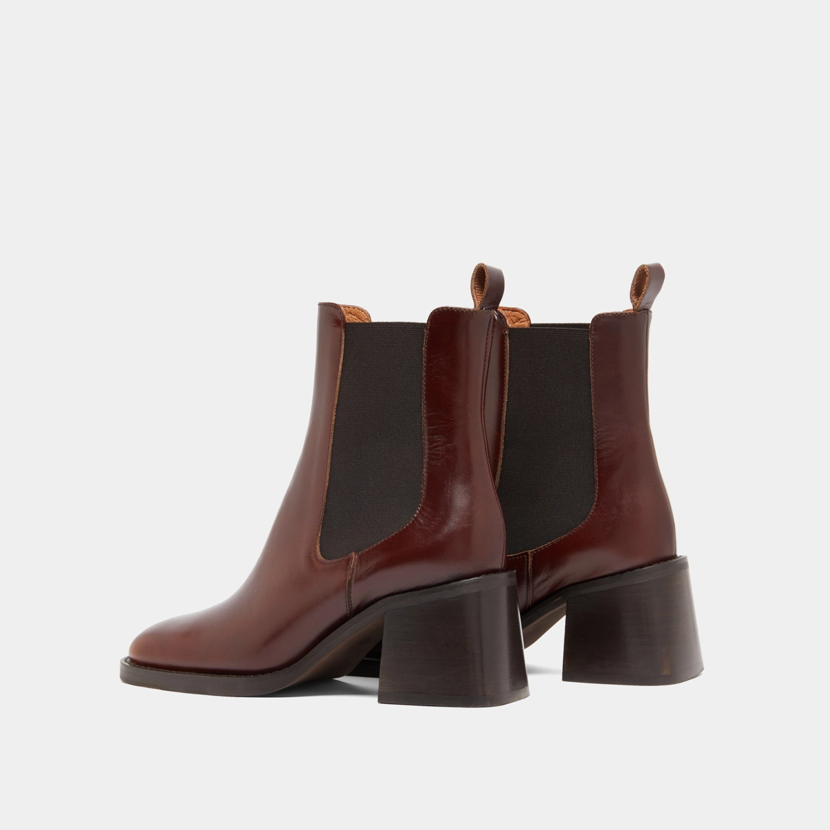 Bottines à élastiques et talons épais en cuir patiné marron | DUCK | Jonak