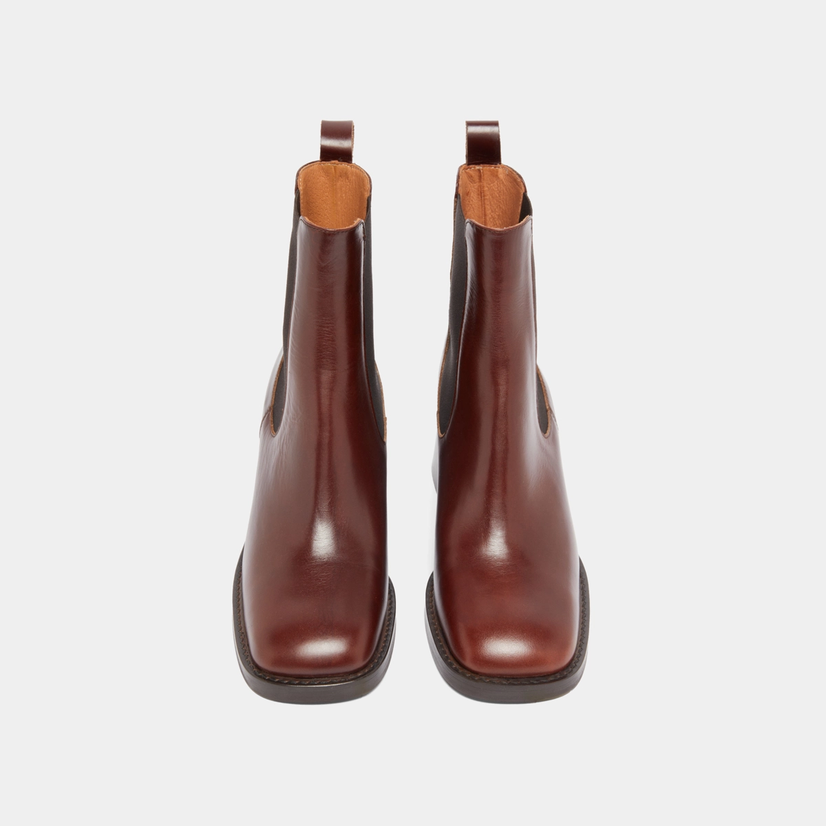 Bottines à élastiques et talons épais en cuir patiné marron | DUCK | Jonak