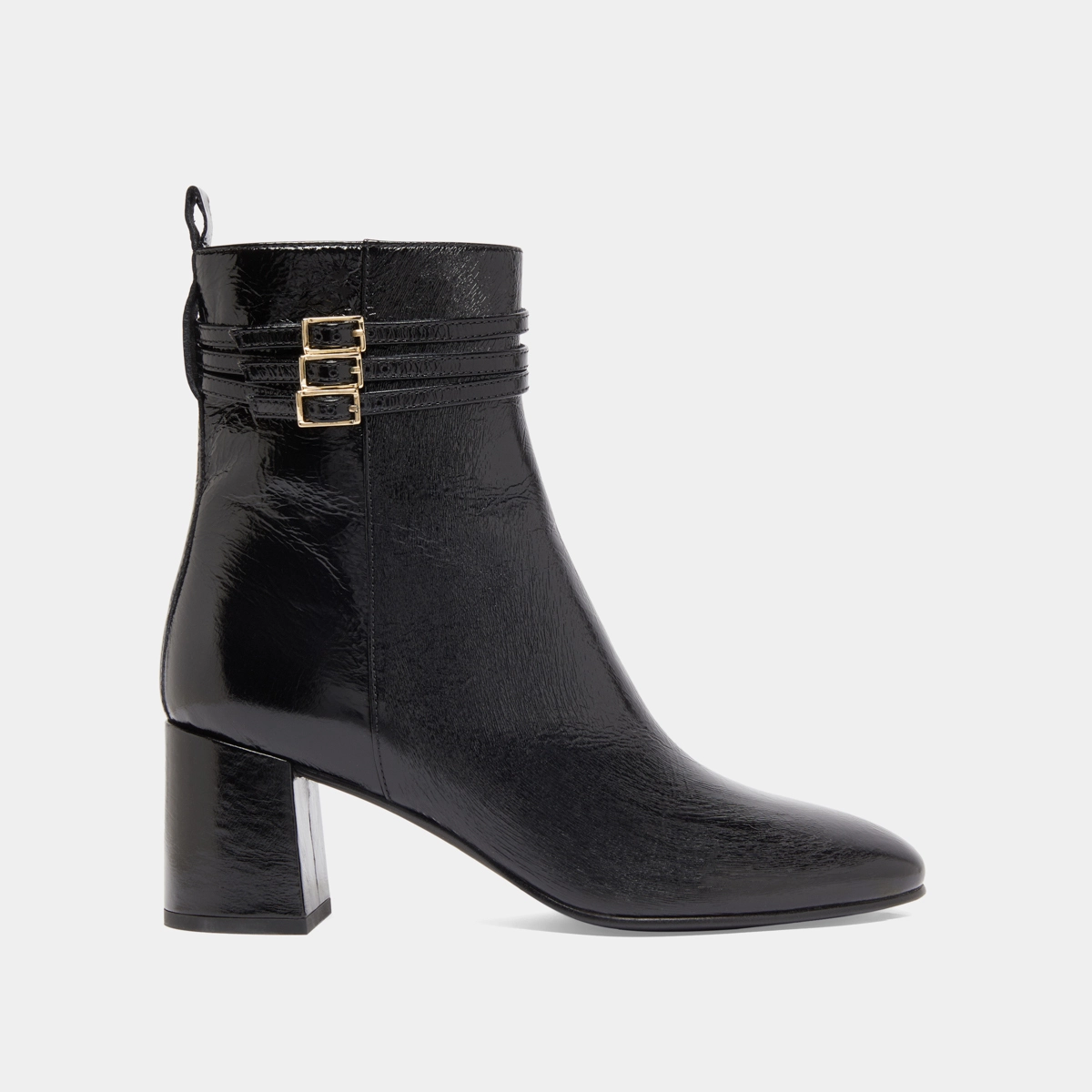 Bottines détaillées de boucles en vernis plissé noir | DURANO | Jonak