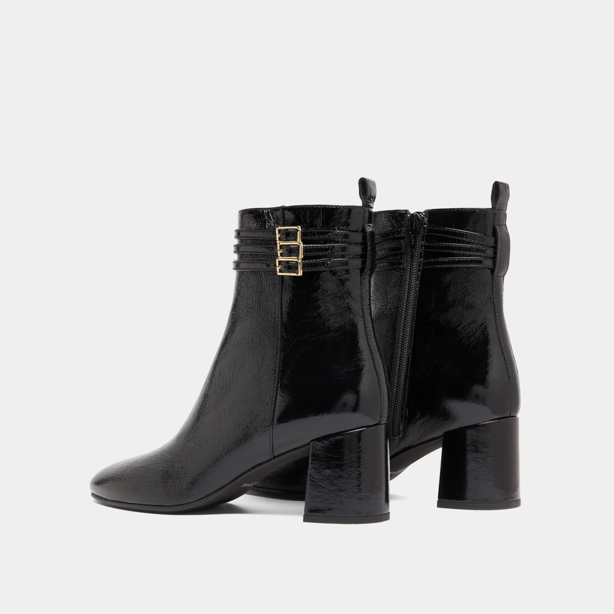 Bottines détaillées de boucles en vernis plissé noir | DURANO | Jonak
