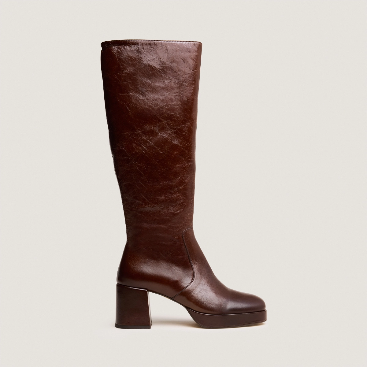 Bottes à talons et plateformes en cuir vieilli marron | VANEO | Jonak