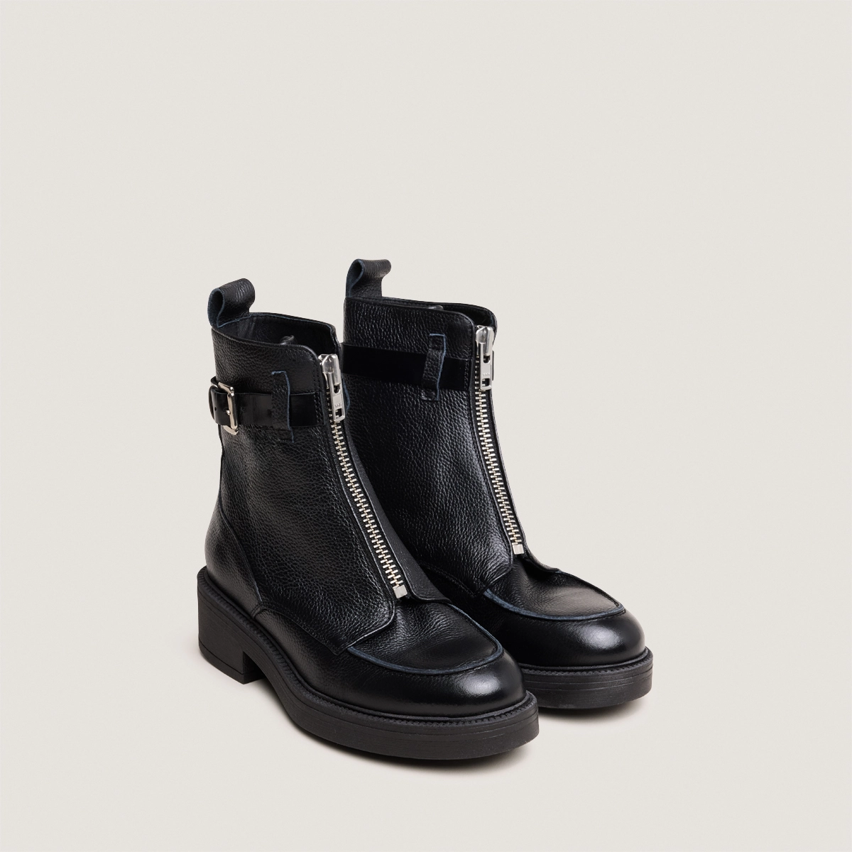 Boots à fermetures éclairs en cuir grainé et cuir noirs | ARIO | Jonak