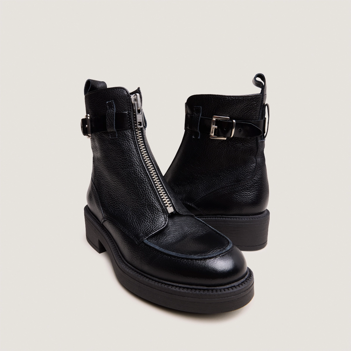 Boots à fermetures éclairs en cuir grainé et cuir noirs | ARIO | Jonak