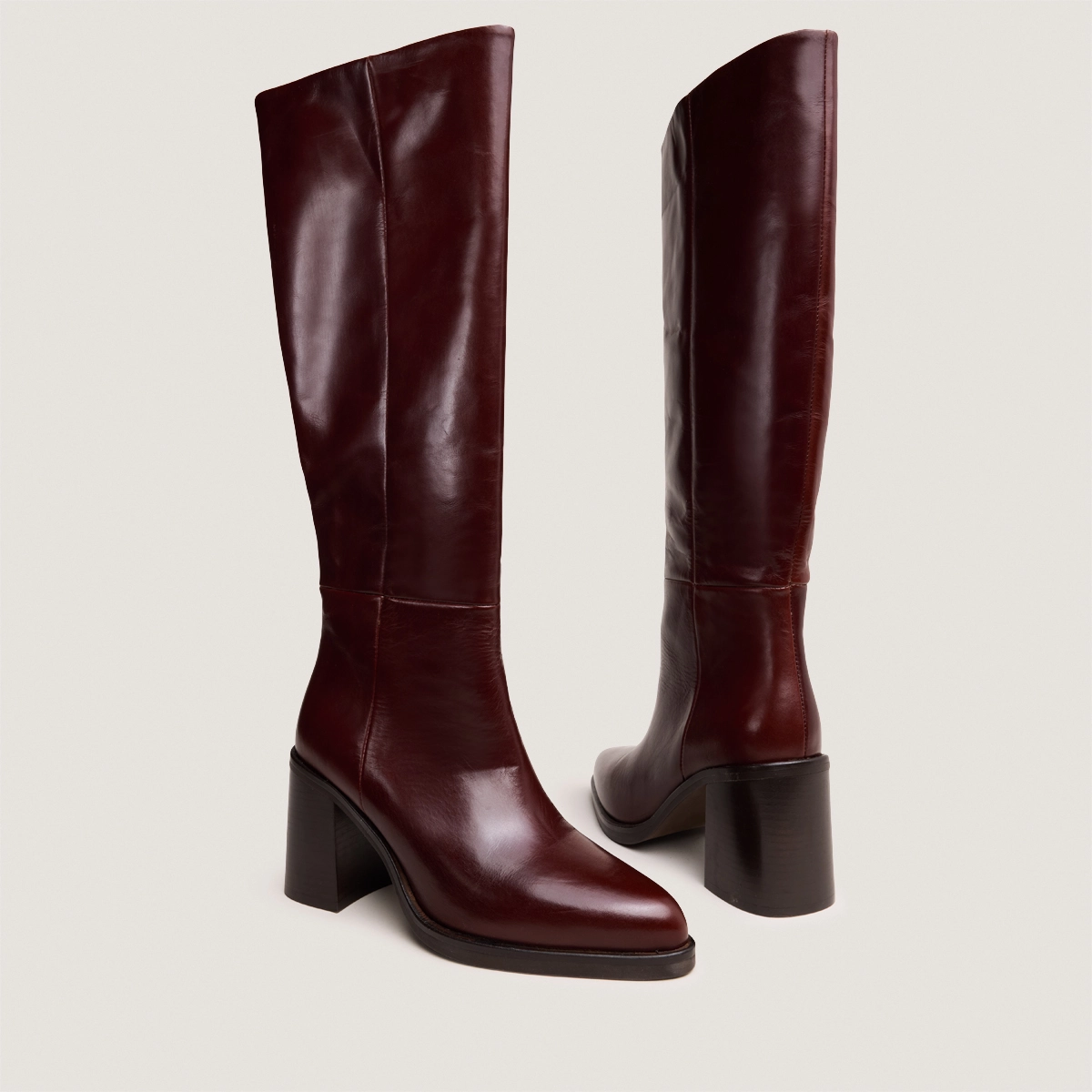 Bottes à talons lamellés en cuir marron | DICKINSON | Jonak
