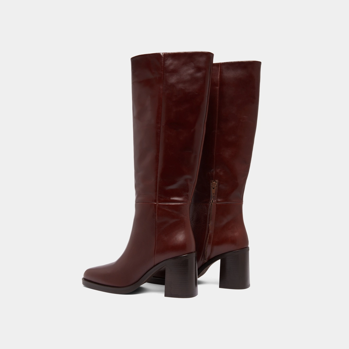 Bottes à talons lamellés en cuir marron | DICKINSON | Jonak
