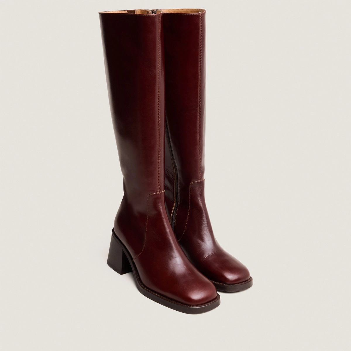 Bottes &agrave; talons et bouts carr&eacute;s en cuir marron | DIOU | Jonak