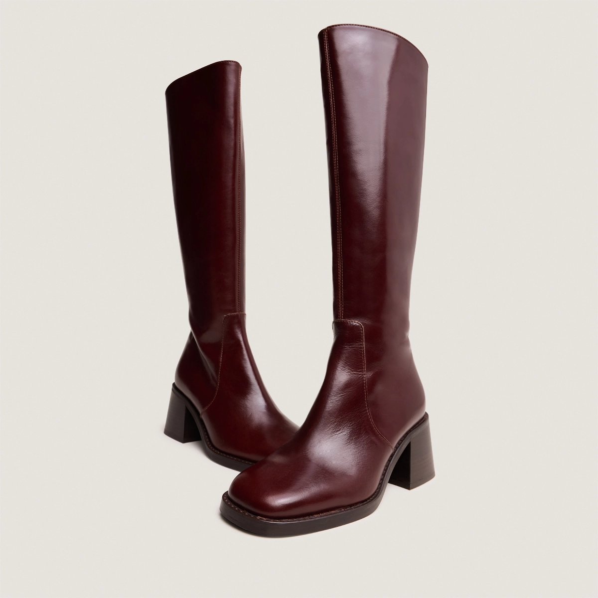 Bottes &agrave; talons et bouts carr&eacute;s en cuir marron | DIOU | Jonak
