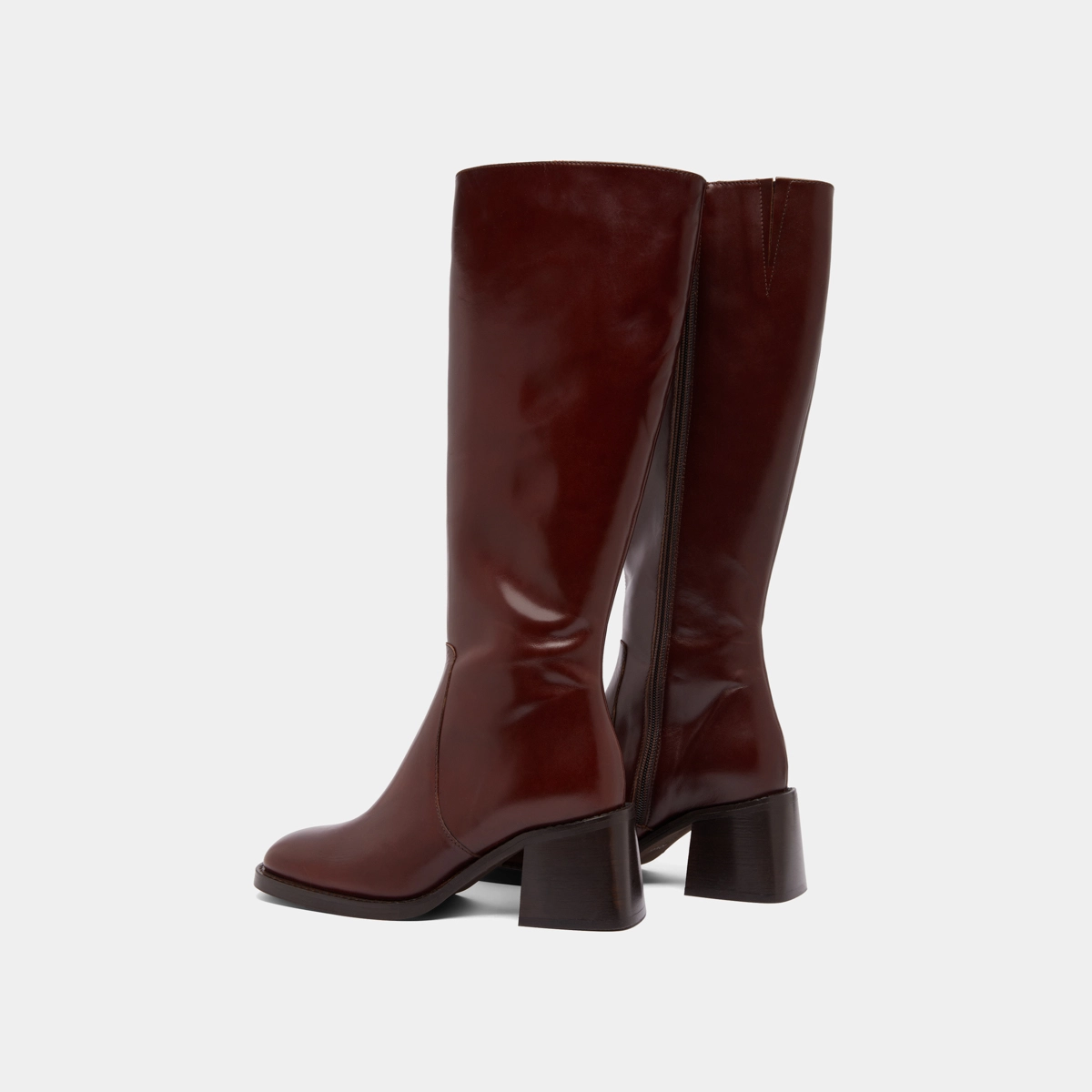 Bottes &agrave; talons et bouts carr&eacute;s en cuir marron | DIOU | Jonak